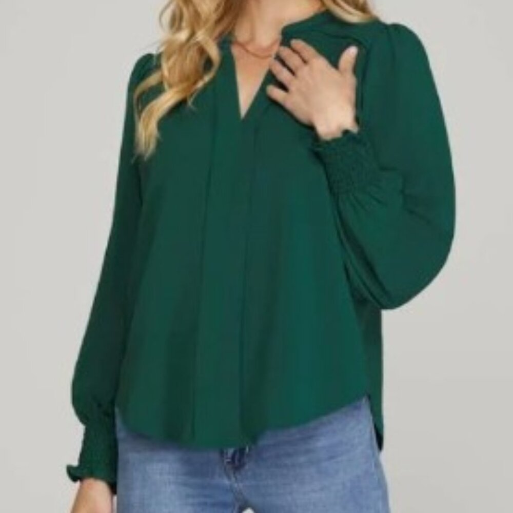 Women's She + Sky long sleeve crepe blouse size L